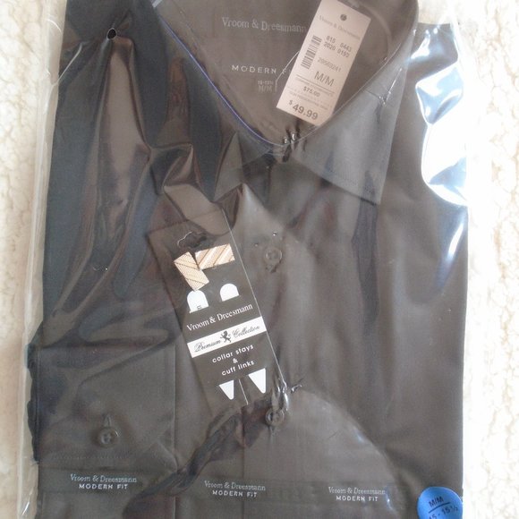 MENS VROOM & DREESMANN MOD FIT LONG SLEEVE DRESS SHIRT SIZE M 15 - 15 1/2 BLACK - Picture 1 of 2